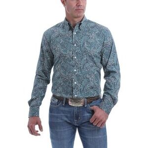 Cinch Men's Modern Fit Charcoal Paisley Print Long Sleeve Western Shirt (Large)